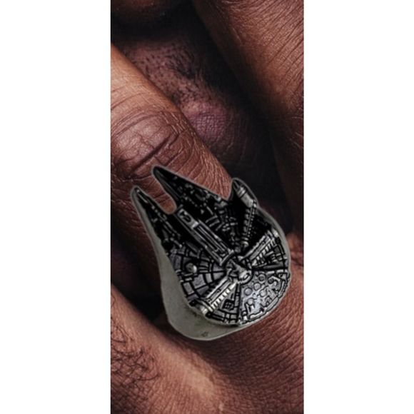 Antiqued Pewter Unisex Millennium Falcon Starwars Ring Sz 10 - Picture 5 of 6